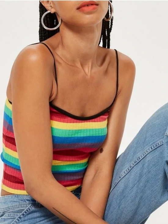 Topshop Rainbow Stripe Camisole Top RED MULTI, Size 8 US (fits like 6-8) - Picture 11 of 12